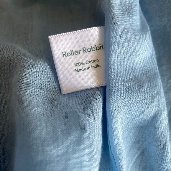 Roller Rabbit Eyelet Lace Wrap Skirt Puff Sleeve Blouse Sz S Light Blue - Picture 12 of 16